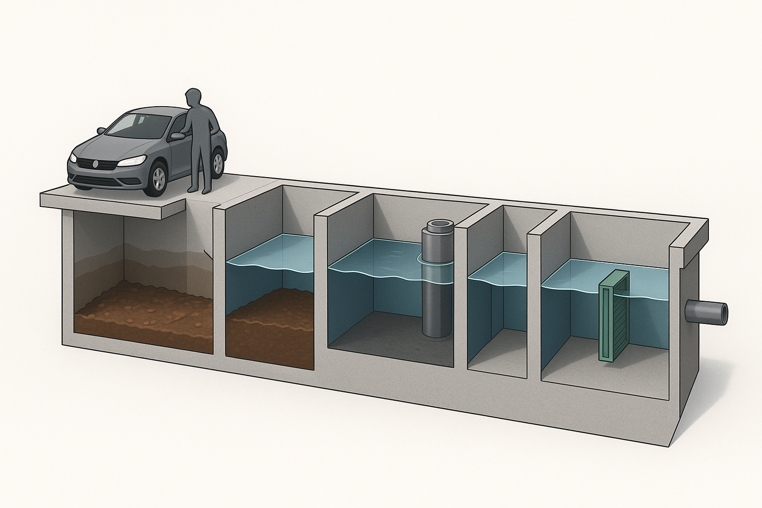 Funktionsprinzip Leichtflüssigkeitsabscheider – Trennung von Öl/Kraftstoffen und Wasser